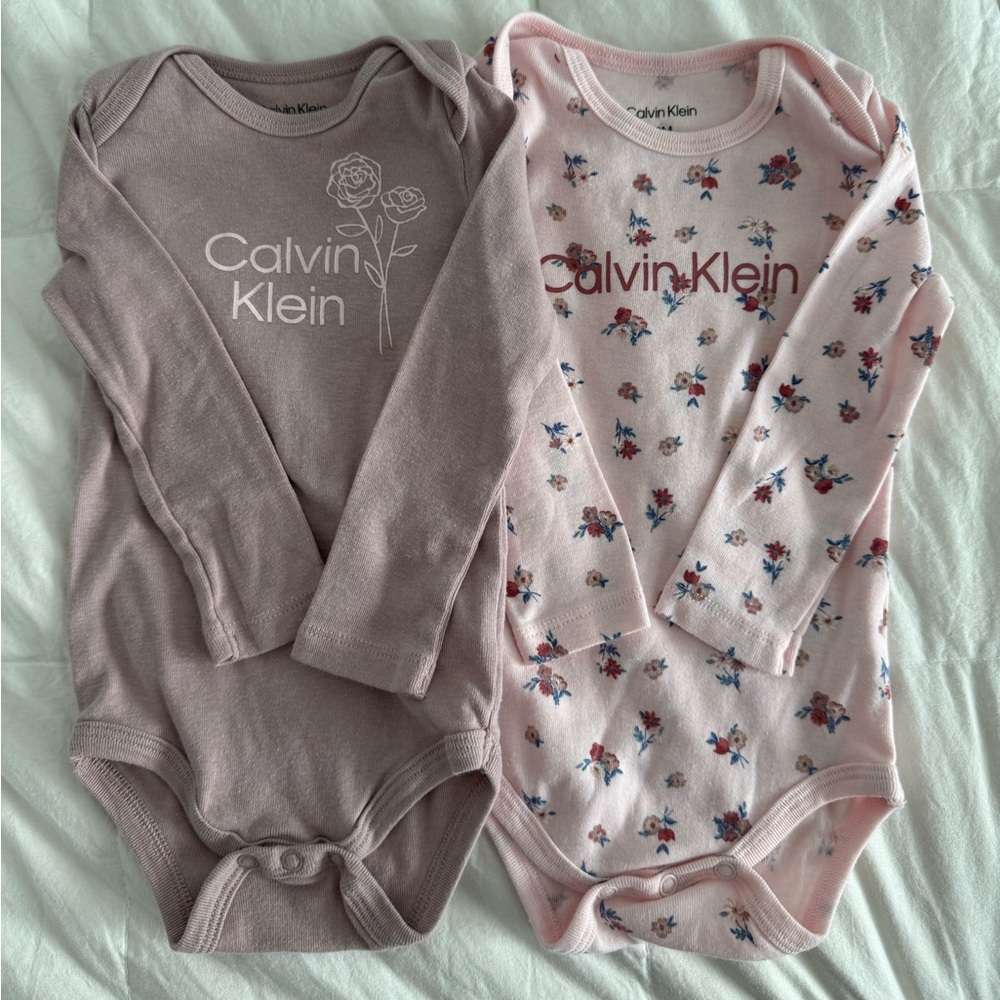 Calvin Klein Baby One Piece Long Sleeve Set - Pink and Brown